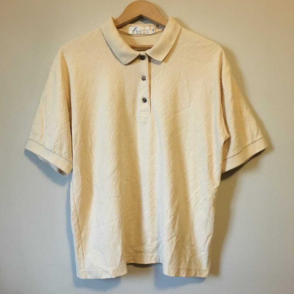 Sport Haley Cream 100% Cotton 1/4 Button Down Polo Shirt XL